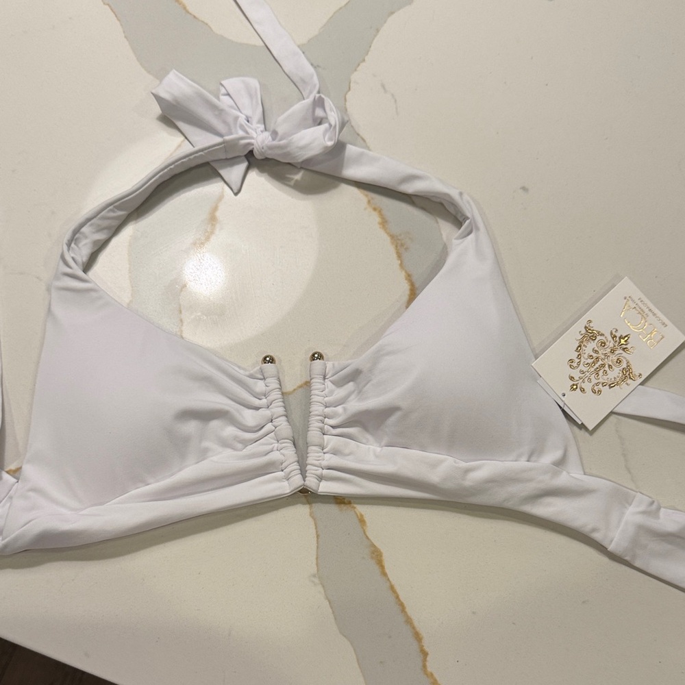 BECCA Elegant White Fabric with Gold Detailing